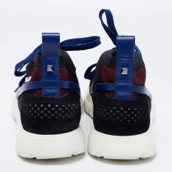 Pre Owned Valentino Tri-Color Leather, Mesh and Suede Low-Top Sneakers Size 40