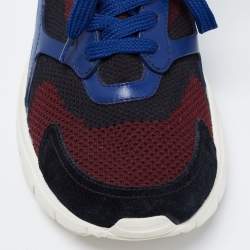 Pre Owned Valentino Tri-Color Leather, Mesh and Suede Low-Top Sneakers Size 40