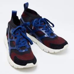 Pre Owned Valentino Tri-Color Leather, Mesh and Suede Low-Top Sneakers Size 40