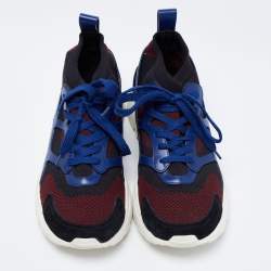 Pre Owned Valentino Tri-Color Leather, Mesh and Suede Low-Top Sneakers Size 40