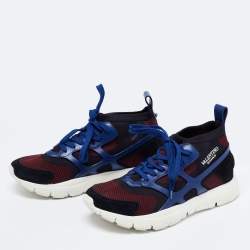 Pre Owned Valentino Tri-Color Leather, Mesh and Suede Low-Top Sneakers Size 40