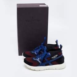 Pre Owned Valentino Tri-Color Leather, Mesh and Suede Low-Top Sneakers Size 40