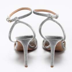 Pre Owned Valentino Grey Velvet Angelicouture Ankle-Strap Sandals Size 39