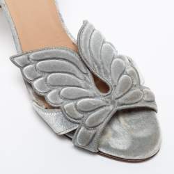 Pre Owned Valentino Grey Velvet Angelicouture Ankle-Strap Sandals Size 39