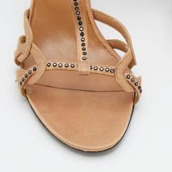 Pre Owned Valentino Beige Satin Crystal Embellished T-Strap Sandals Size 37