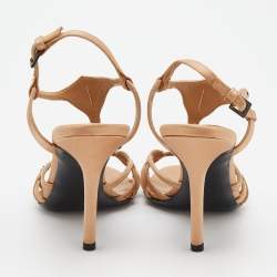 Pre Owned Valentino Beige Satin Crystal Embellished T-Strap Sandals Size 37