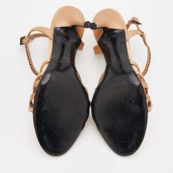 Pre Owned Valentino Beige Satin Crystal Embellished T-Strap Sandals Size 37