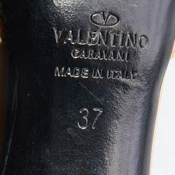 Pre Owned Valentino Beige Satin Crystal Embellished T-Strap Sandals Size 37