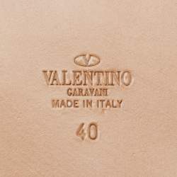 Pre Owned Valentino Dark Green Satin Soul Rockstud Ankle-Strap Flat Sandals Size 40