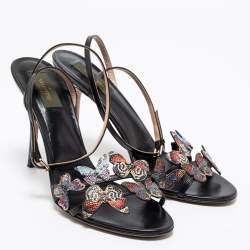 Pre Owned Valentino Black Leather Butterfly Sandals Size 41.5