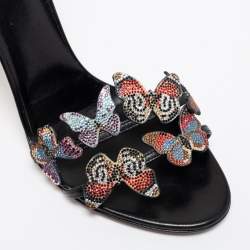 Pre Owned Valentino Black Leather Butterfly Sandals Size 41.5