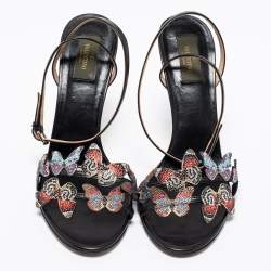 Pre Owned Valentino Black Leather Butterfly Sandals Size 41.5