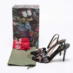 Pre Owned Valentino Black Leather Butterfly Sandals Size 41.5