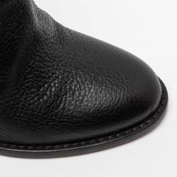 Pre Owned Valentino Black Leather Rockstud Block Heel Ankle Length Boots Size 38