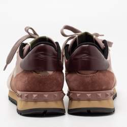 Pre Owned Valentino Pink Leather, Suede and Camouflage Canvas Rockrunner Low-Top Sneakers Size 38