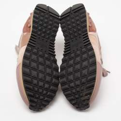 Pre Owned Valentino Pink Leather, Suede and Camouflage Canvas Rockrunner Low-Top Sneakers Size 38
