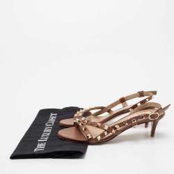 Pre Owned Valentino Brown Leather Rockstud Slingback Sandals Size 35