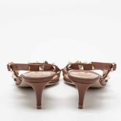 Pre Owned Valentino Brown Leather Rockstud Slingback Sandals Size 35