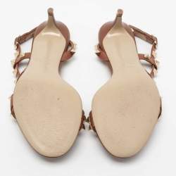 Pre Owned Valentino Brown Leather Rockstud Slingback Sandals Size 35