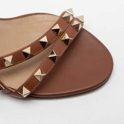 Pre Owned Valentino Brown Leather Rockstud Slingback Sandals Size 35