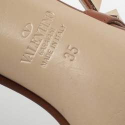 Pre Owned Valentino Brown Leather Rockstud Slingback Sandals Size 35