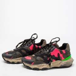 Pre Owned Valentino Multicolor Fabric And Leather Camouflage Bounce Low Top Sneakers 39