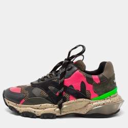 Pre Owned Valentino Multicolor Fabric And Leather Camouflage Bounce Low Top Sneakers 39