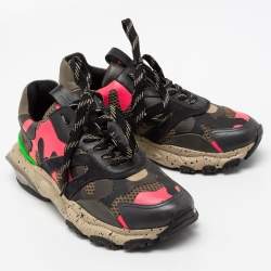 Pre Owned Valentino Multicolor Fabric And Leather Camouflage Bounce Low Top Sneakers 39