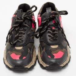 Pre Owned Valentino Multicolor Fabric And Leather Camouflage Bounce Low Top Sneakers 39