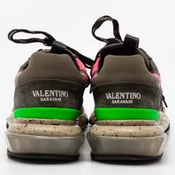 Pre Owned Valentino Multicolor Fabric And Leather Camouflage Bounce Low Top Sneakers 39