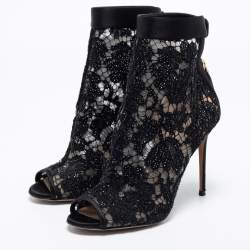 Pre Owned Valentino Black Lace Open Toe Ankle Boots Size 39