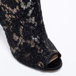 Pre Owned Valentino Black Lace Open Toe Ankle Boots Size 39