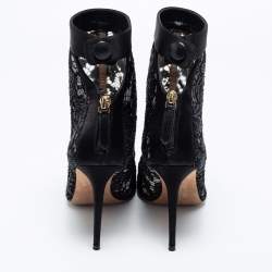 Pre Owned Valentino Black Lace Open Toe Ankle Boots Size 39