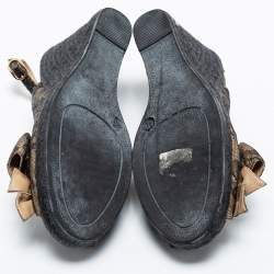 Pre Owned Valentino Black Lace Bow Espadrille Wedge Slingback Sandals Size 40