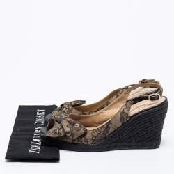 Pre Owned Valentino Black Lace Bow Espadrille Wedge Slingback Sandals Size 40