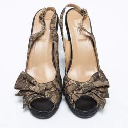 Pre Owned Valentino Black Lace Bow Espadrille Wedge Slingback Sandals Size 40