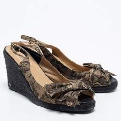 Pre Owned Valentino Black Lace Bow Espadrille Wedge Slingback Sandals Size 40
