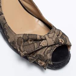 Pre Owned Valentino Black Lace Bow Espadrille Wedge Slingback Sandals Size 40