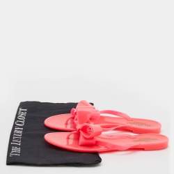 Pre Owned Valentino Pink Jelly Bow Thong Flats Size 37