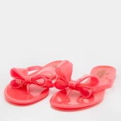Pre Owned Valentino Pink Jelly Bow Thong Flats Size 37