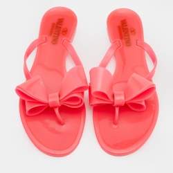 Pre Owned Valentino Pink Jelly Bow Thong Flats Size 37