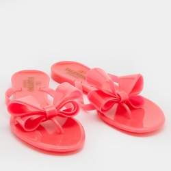 Pre Owned Valentino Pink Jelly Bow Thong Flats Size 37