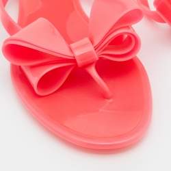 Pre Owned Valentino Pink Jelly Bow Thong Flats Size 37