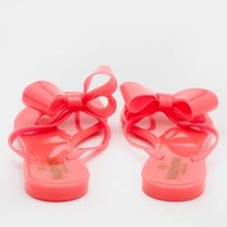 Pre Owned Valentino Pink Jelly Bow Thong Flats Size 37