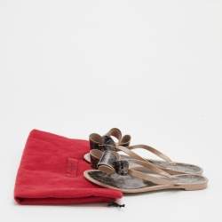 Pre Owned Valentino Beige/Black Lace Print PVC Bow Thong Sandals Size 36