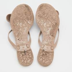 Pre Owned Valentino Beige/Black Lace Print PVC Bow Thong Sandals Size 36