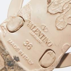 Pre Owned Valentino Beige/Black Lace Print PVC Bow Thong Sandals Size 36