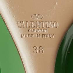 Pre Owned Valentino Green/Beige Patent And Leather Rockstud Wedge Pumps Size 38
