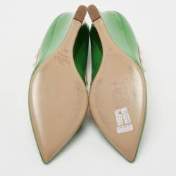 Pre Owned Valentino Green/Beige Patent And Leather Rockstud Wedge Pumps Size 38