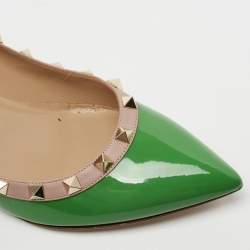 Pre Owned Valentino Green/Beige Patent And Leather Rockstud Wedge Pumps Size 38